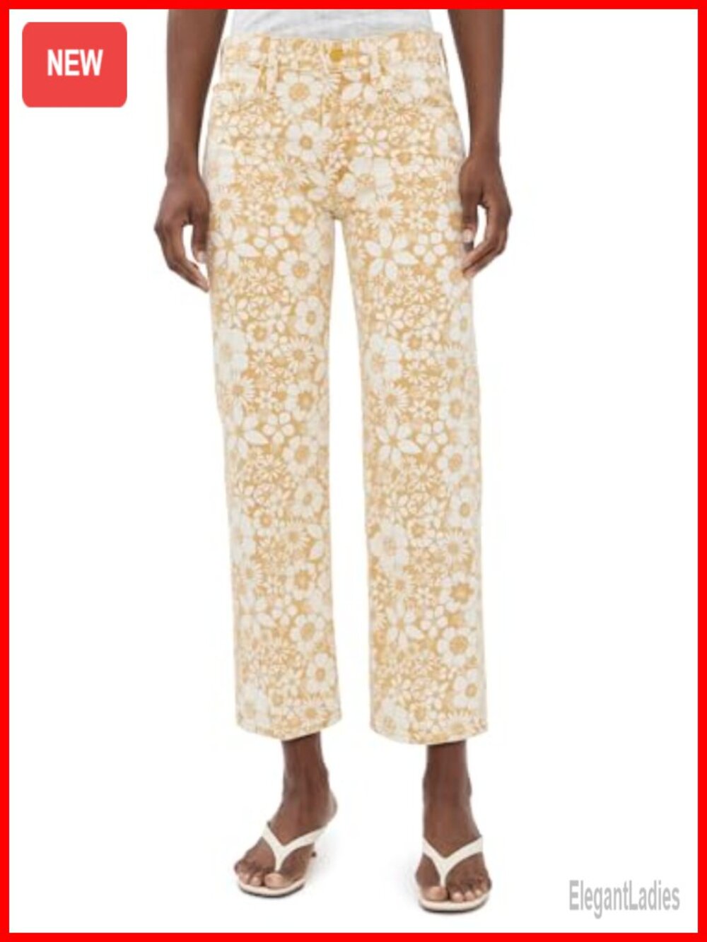 Mid Rise Rambler Zip Ankle Jeans 5-Pocket Floral Pattern Denim